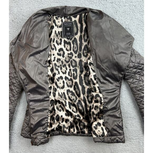 Women's GUESS Gray Puffer Jacket Size S Leopard Print Inside Check Diamond Dsgn - Picture 6 of 12